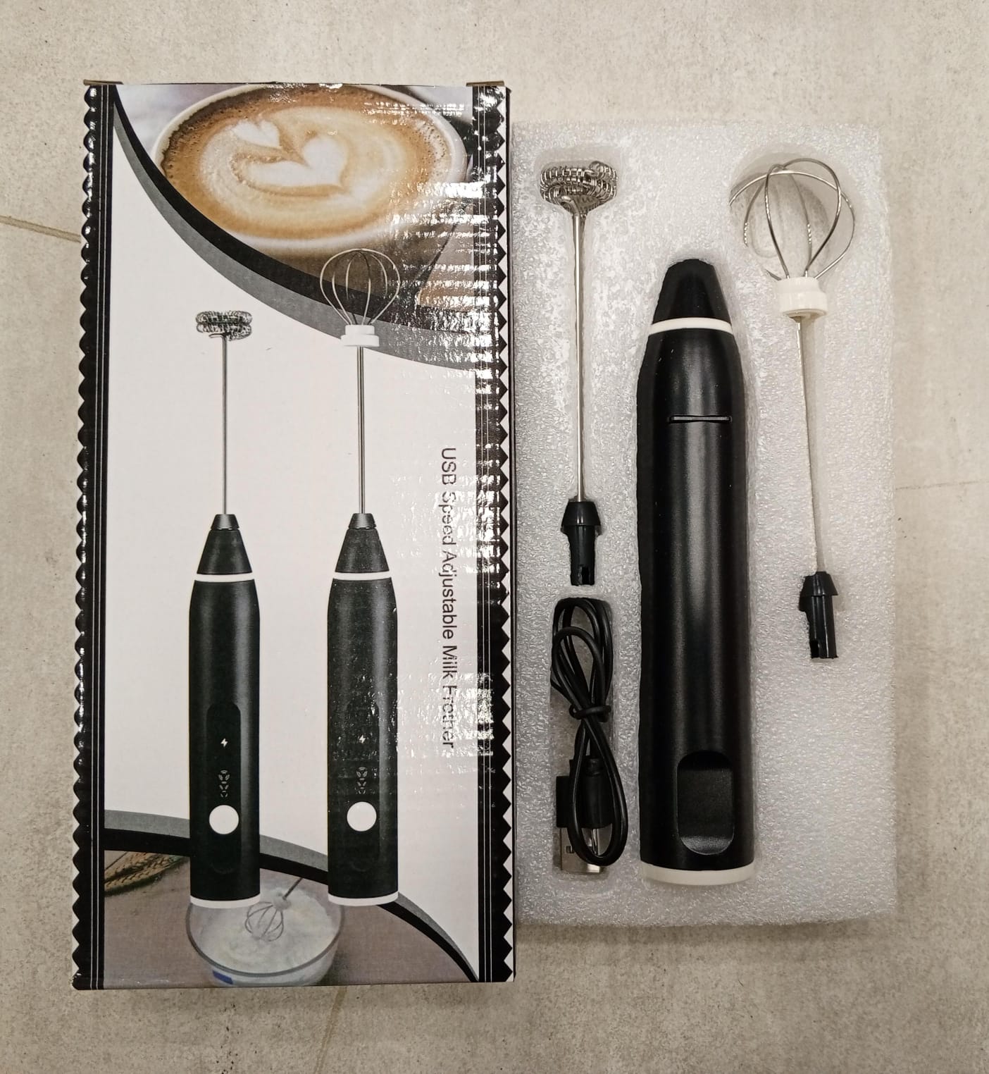 2 in 1 Rechargeable Milk Frother Wand for Coffee, Latte, Cappuccino, Hot Chocolate & Beverages (Black)