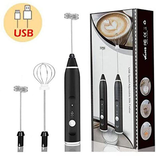 2 in 1 Rechargeable Milk Frother Wand for Coffee, Latte, Cappuccino, Hot Chocolate & Beverages (Black)