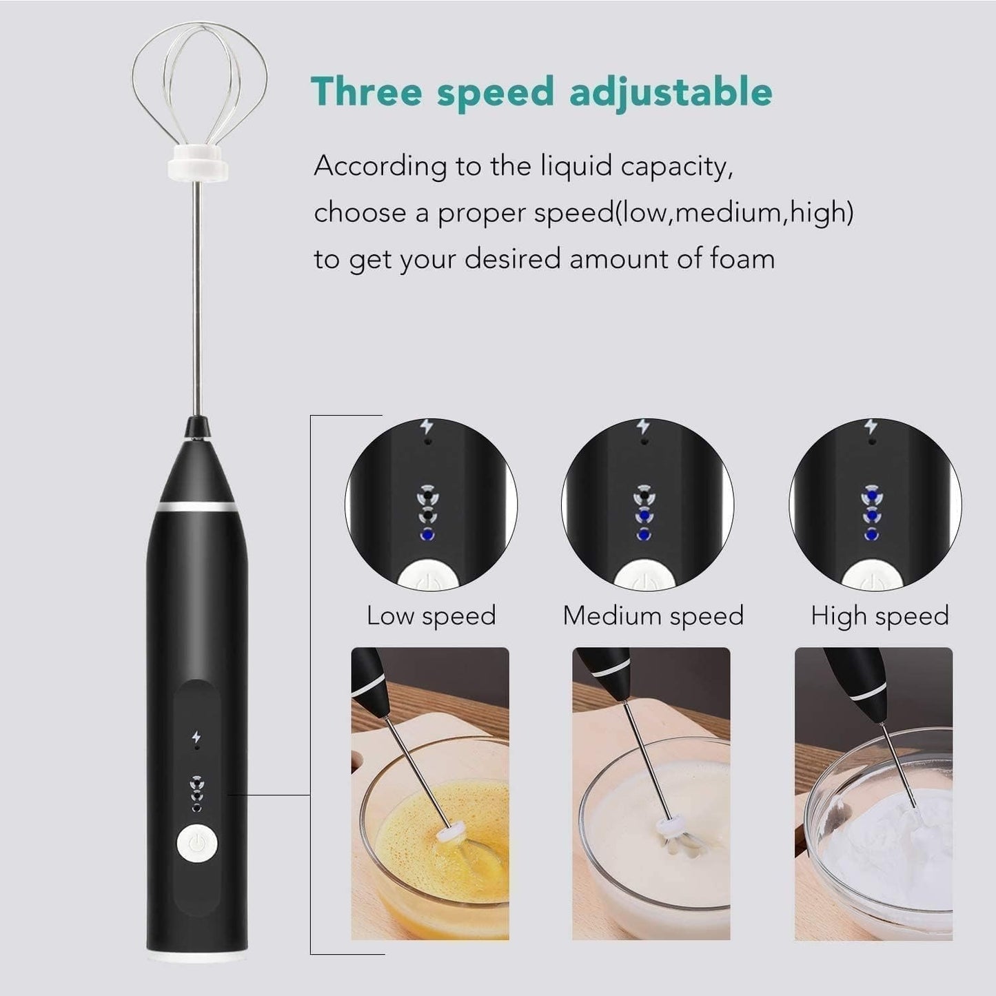 2 in 1 Rechargeable Milk Frother Wand for Coffee, Latte, Cappuccino, Hot Chocolate & Beverages (Black)
