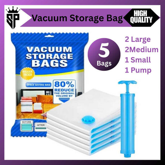 Vacuum Storage Bags with Hand Pump (5 Pack)