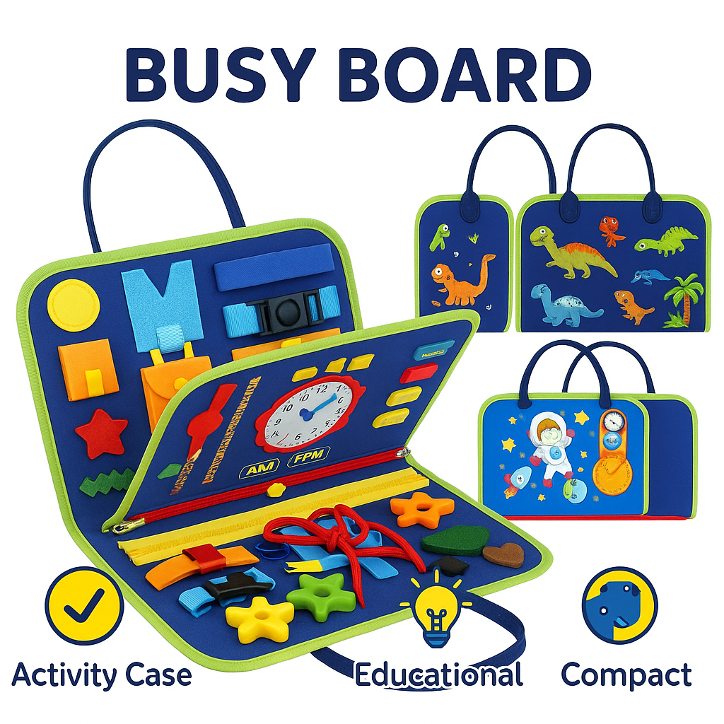 Busy Book for Kids – Reusable Educational Activity Board with Stickers & Flashcards